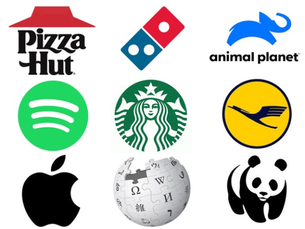 Pizza Hut; Domino's; Animal Planet; Spotify; Starbucks; Lufthansa; Apple; Wikipedia; Wwf